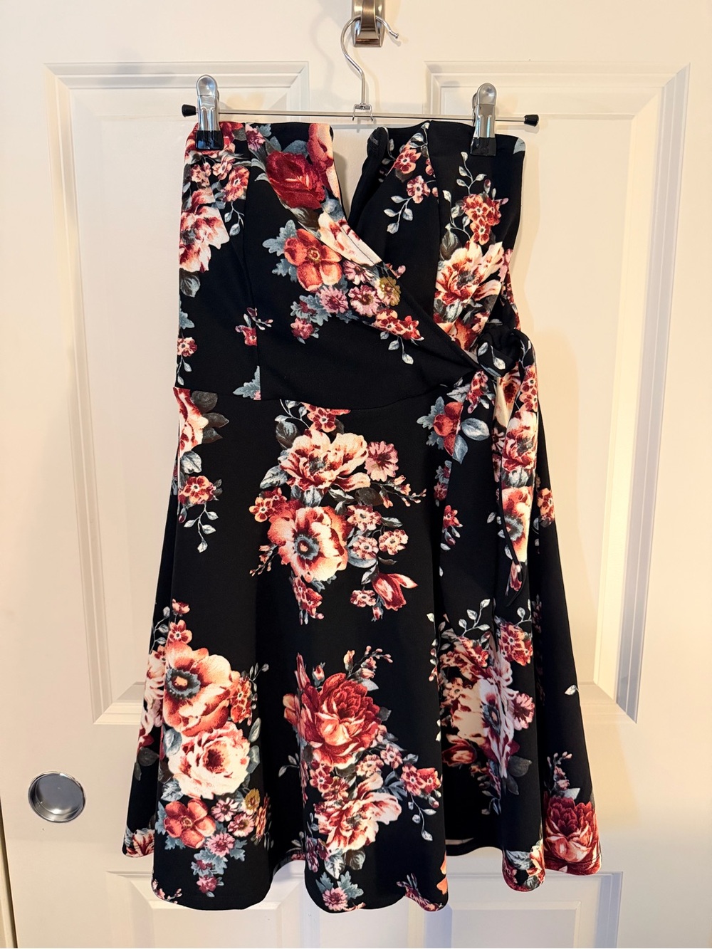 Floral Wrap Dress in Black and Burgundy